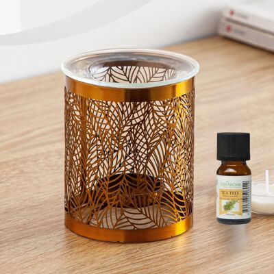Perfume burner Metally Series – Leaves – Original Pattern – Healthy Diffusion – in Metal and Glass – Interior Decoration – Gift Idea