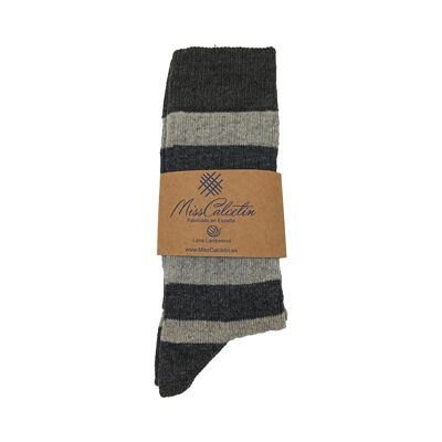 Miss Medium Gray-Anthracite Striped Wool Low Cut Socks