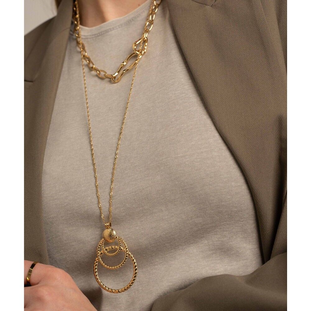 Lange Naomi-Halskette – Anhänger mit Schachbrettgravur und 3 durchbrochenen Kreisen