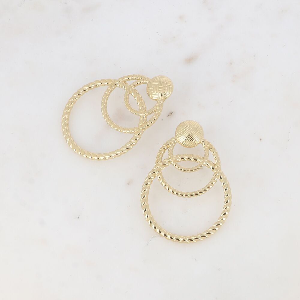 Naomi-Ohrstecker – 1 Passe, Schachbrettgravur und 3 gedrehte Kreise