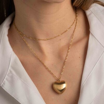 Osana long necklace - large brushed heart pendant