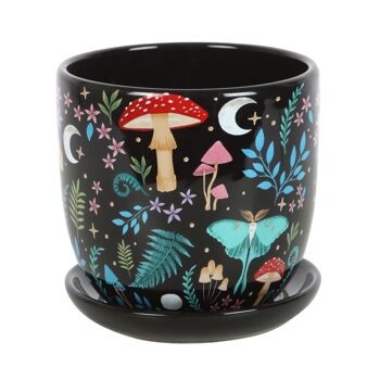 Pot de fleurs en céramique avec soucoupe à imprimé forêt sombre 2