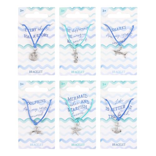 Pack of 12 Nautical Bracelets with Metal Charms