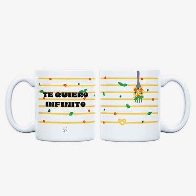 Tazza UO con messaggio di pasta "Ti amo infinito".