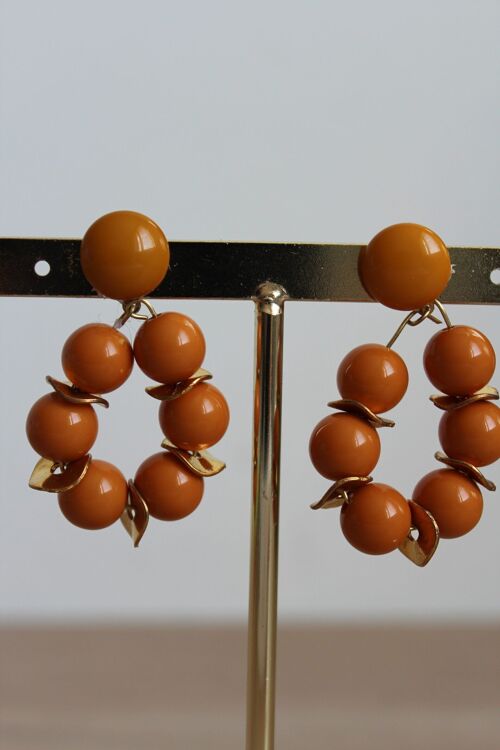 Boucles d'oreilles perles rondes ocre/doré acier inoxydable