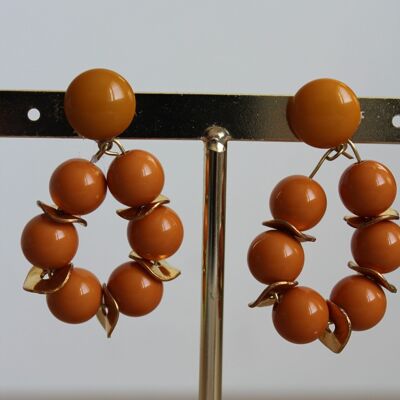 Boucles d'oreilles perles rondes ocre/doré acier inoxydable