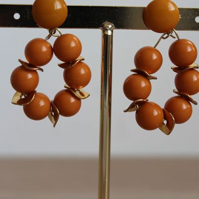 Boucles d'oreilles perles rondes ocre/doré acier inoxydable