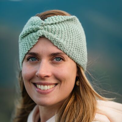 Water green hand knitted wool headband