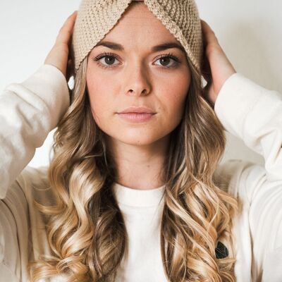 Beige/Gold Hand Knitted Wool Headband