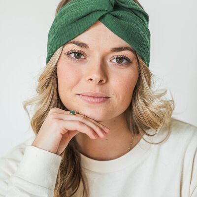 Pine green organic cotton gauze headband