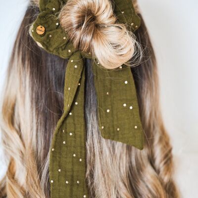 Khaki/gold cotton gauze sequined scarf