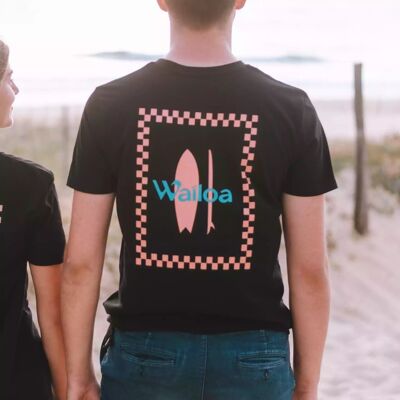 T-shirt Waïloa unisex in cotone organico a quadri/surf