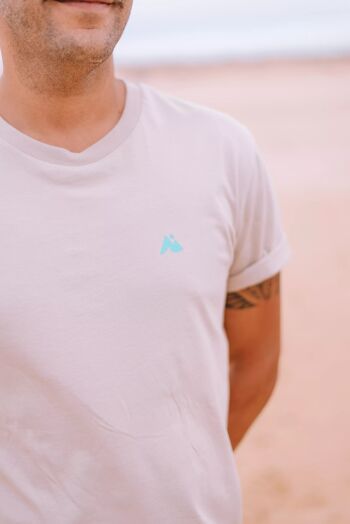 T-shirt unisex coton bio carreaux/surf Waïloa beige/bleu 2