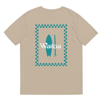 T-shirt unisex coton bio carreaux/surf Waïloa beige/bleu 4