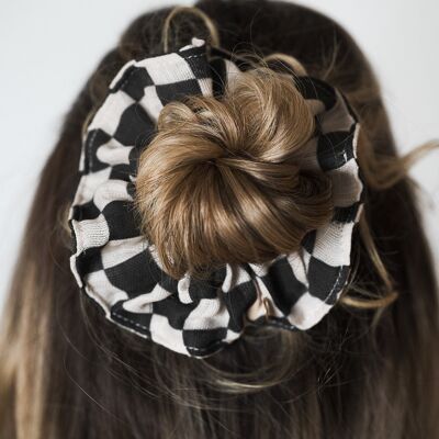 Checkerboard double gauze organic cotton scrunchie black/white