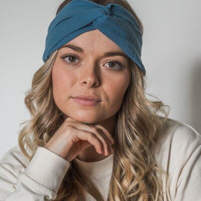 Blue cotton double gauze elastic twist headband