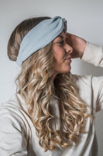 Headband twist élastique double gaze de coton bleu ciel 2