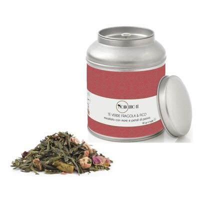 Strawberry and Fig Green Tea Leaves - 90 Gr | Green Sencha Fruity Blackberries & Peony Petals | Blend of Green Tea and Fruit in Loose Metal Tin