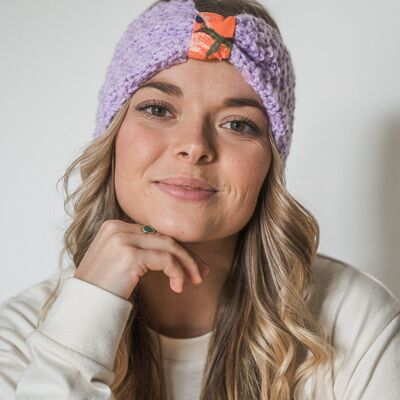 Lilac/Orange Hand Knitted Wool Headband