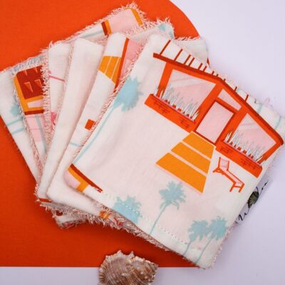 Set of 6 reusable bamboo cotton pads miami ecru/orange