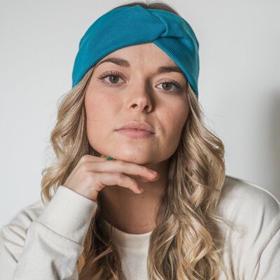 Headband jersey côtelé turquoise