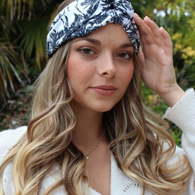 Headband twist élastique palmier marine/blanc