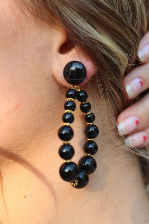 Boucles d'oreilles perles noir acier inoxydable