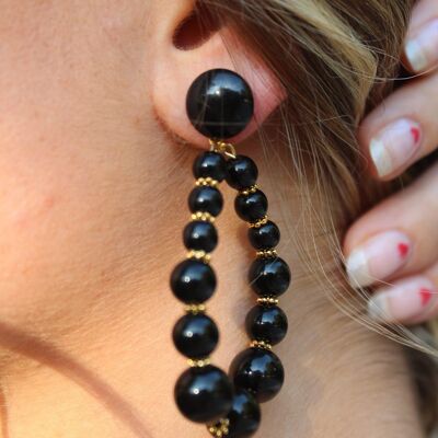 Boucles d'oreilles perles noir acier inoxydable