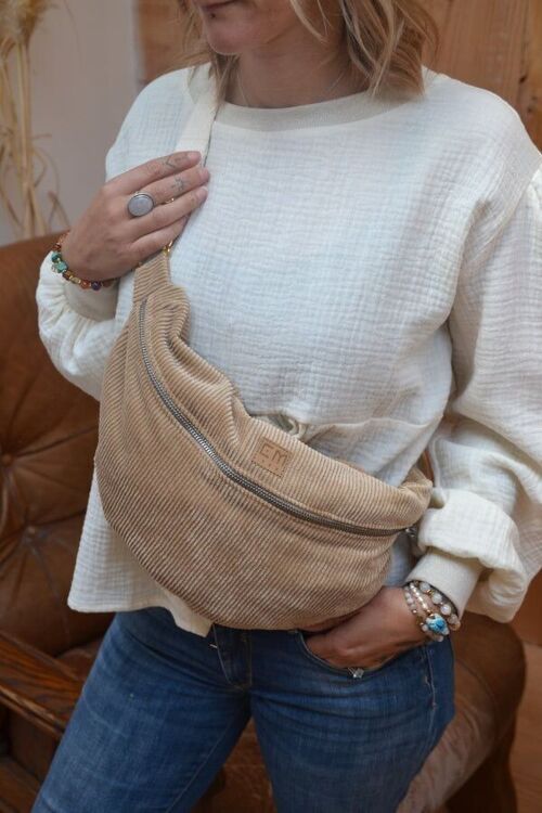 Sac banane velours Eris - Beige sable