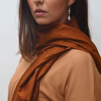 EMY scarf - Ocher checks and copper lurex