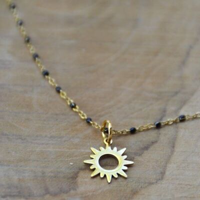 Gold stainless steel necklace - SUN black