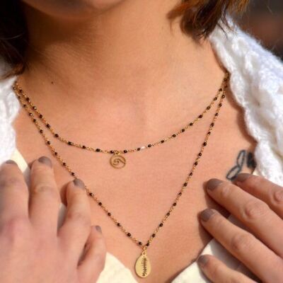 Naïades necklace - Gold & black double row necklace