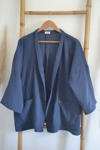 Kimono gaze de coton bleu- Veste Kimono EMAEL 1
