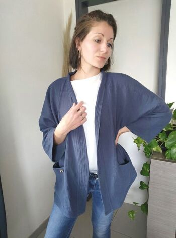 Kimono gaze de coton bleu- Veste Kimono EMAEL 2