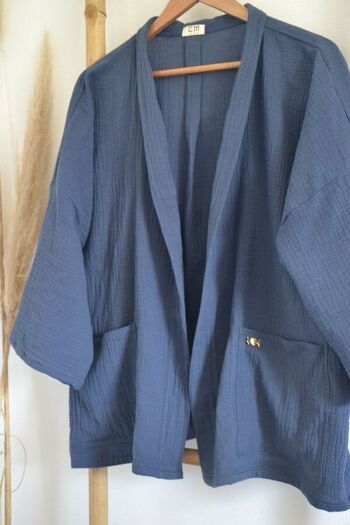 Kimono gaze de coton bleu- Veste Kimono EMAEL 3