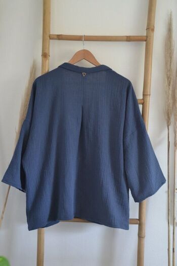Kimono gaze de coton bleu- Veste Kimono EMAEL 7