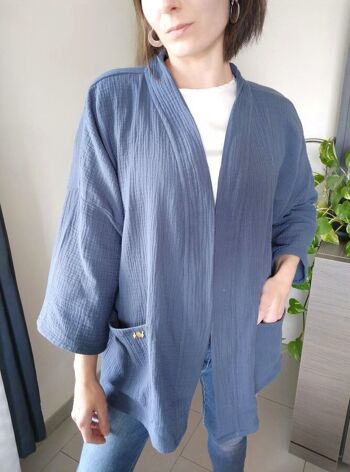 Kimono gaze de coton bleu- Veste Kimono EMAEL 10
