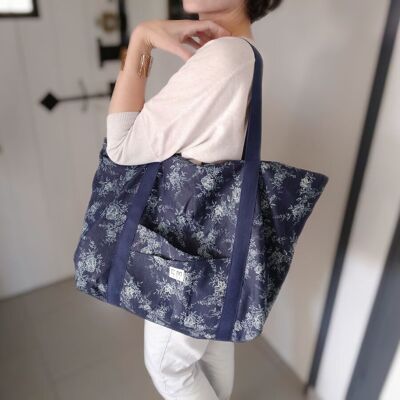 EMIL shopping bag - blue jeans with flower patterns