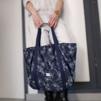 Sac cabas EMIL - jeans bleu motifs fleurs 2