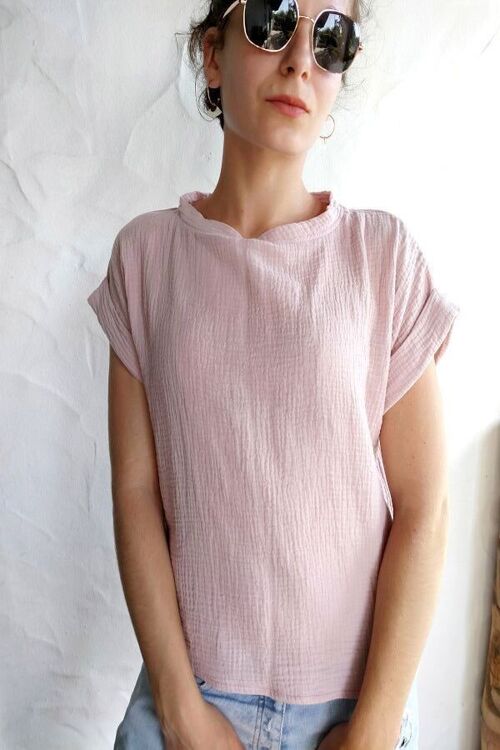 Tee-shirt bohème EMEE - gaze de coton rose