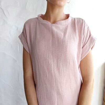 T-shirt bohémien EMEE - garza di cotone rosa