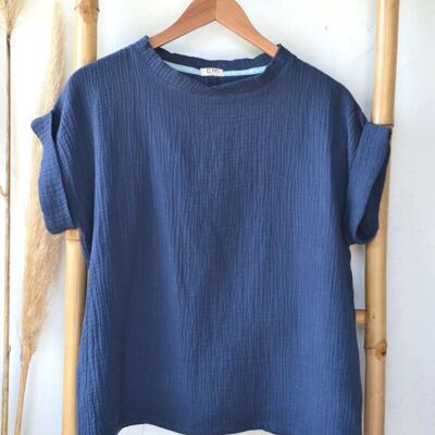 EMEE Bohemian-T-Shirt – blaue Baumwollgaze