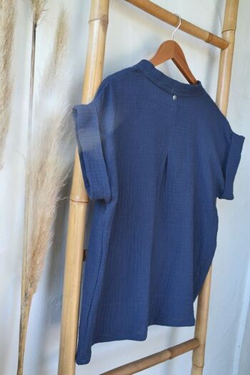 Tee-shirt bohème EMEE - gaze de coton bleu 6