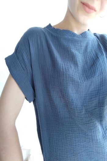 Tee-shirt bohème EMEE - gaze de coton bleu 10