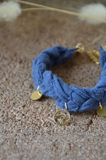 Bracelet bohème tissu tressé & pendentif vague - OCEAN bleu 1