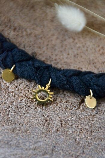 Bracelet tissu tressé bohème & pendentif soleil - SUN noir 3