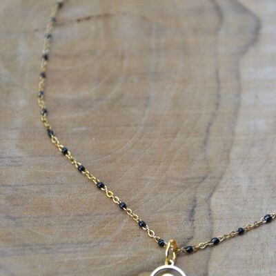 Gold stainless steel necklace - black WAVE