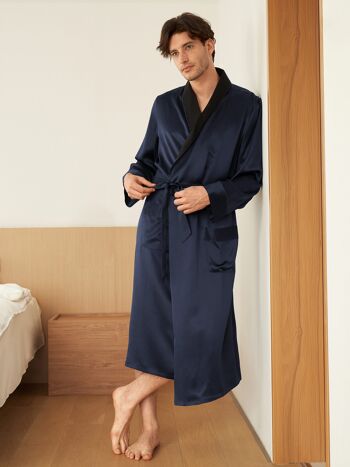 22 Momme Robe de chambre en soie à col noir pour hommes 3