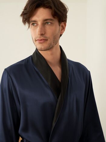 22 Momme Robe de chambre en soie à col noir pour hommes 6