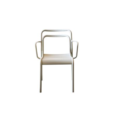 Calle8 metal armchair, matt Silk Gray painted, stackable, for outdoor use.